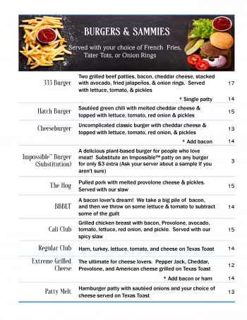 2025 Burgers and Sammies Menu