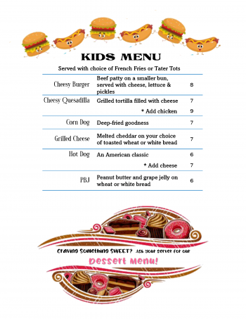2025 Kids and Desserts Menu