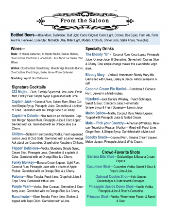 2025 Saloon Menu